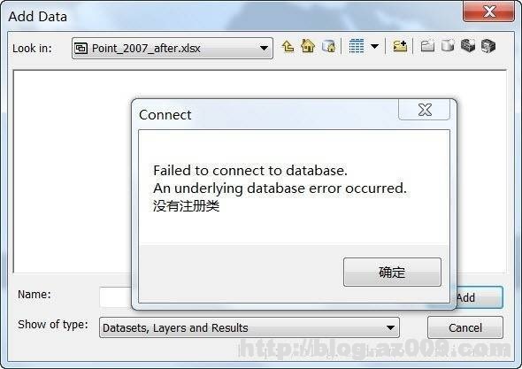 arcgis无法添加Excel表格，Failed to connect to database如何解决？